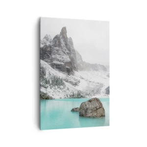 Impression sur toile - Image sur toile - Un paysage de montagne avec un lac entouré de sommets enneigés - 70x100cm - Sur ses gardes - Décoration murale moderne pour le salon et la chambre ARTTOR