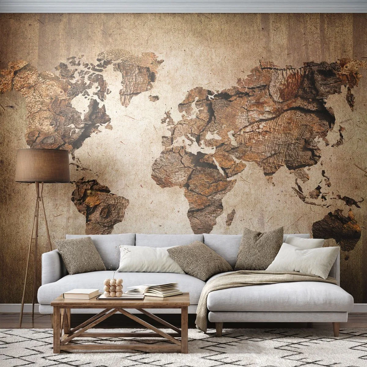 Papier Peint Photo Standard Eco - Carte du monde effet bois rustique - 100x70cm - Découverte du monde - Décoration murale moderne pour le salon et la chambre ARTTOR