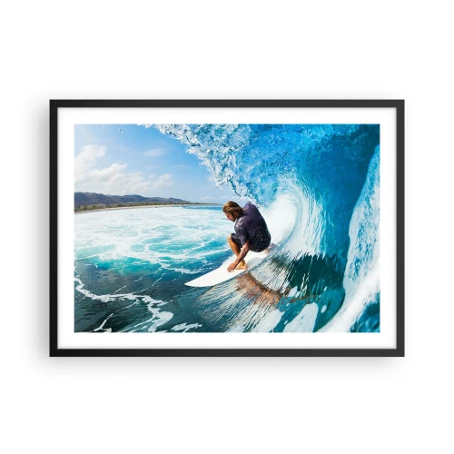 Affiche dans un cadre noir - Poster - Un surfeur dans une pose dynamique sur une vague dans une eau turquoise. - 70x50cm - Danse avec les vagues - Décoration murale moderne pour le salon et la chambre ARTTOR
