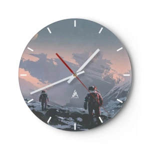 Horloge murale - Pendule murale - Des astronautes sur une planète extraterrestre avec une épave de vaisseau spatial - 30x30cm - Sous une étoile inconnue - Décoration murale moderne pour le salon, la cuisine et la chambre ARTTOR