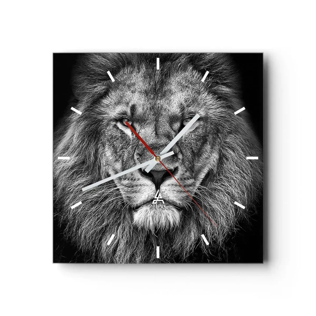 Horloge murale - Pendule murale - Portrait d'un lion majestueux en noir et blanc - 30x30cm - En vêtement de sacre - Décoration murale moderne pour le salon et la chambre ARTTOR