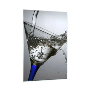 Impression sur verre - Image sur verre - Un verre d'eau en mouvement sur un fond clair - 80x120cm - Eau cristalline dans un verre cristal - Décoration murale moderne pour le salon et la chambre ARTTOR
