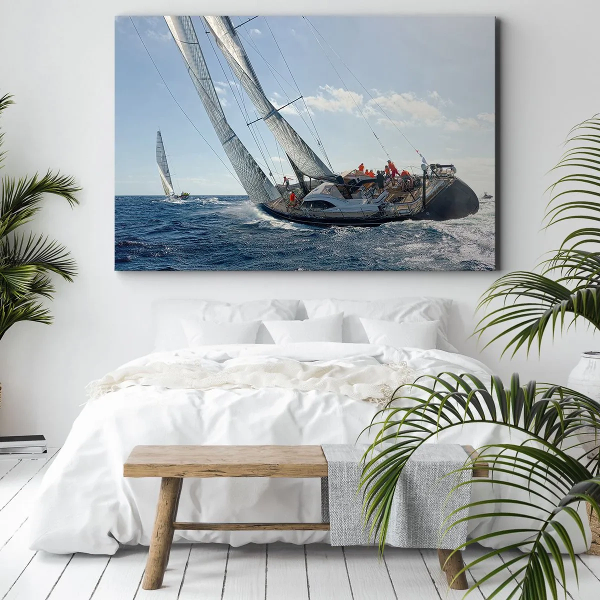 Impression sur toile - Image sur toile - Course de yachts en haute mer sous un ciel bleu - 100x70cm - Que le meilleur l'emporte - Décoration murale moderne pour le salon et la chambre ARTTOR