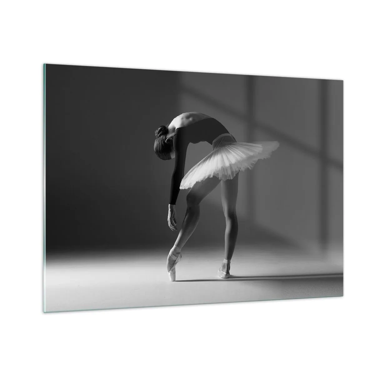 Impression sur verre - Image sur verre - Silhouette noire et blanche d'une ballerine dans une pose gracieuse - 100x70cm - Belle ballerine - Décoration murale moderne pour le salon et la chambre ARTTOR