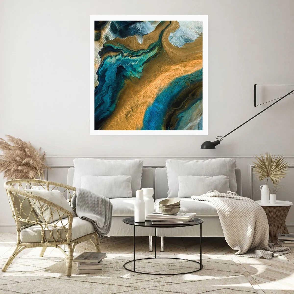 Affiche - Poster - Bleu - jaune - influences mutuelles - 40x40 cm