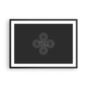 Affiche dans un cadre noir - Poster - Motif celtique dans un style minimaliste sur fond noir - 70x50cm - Dans l'âme celtique - Décoration murale moderne pour le salon et la chambre ARTTOR