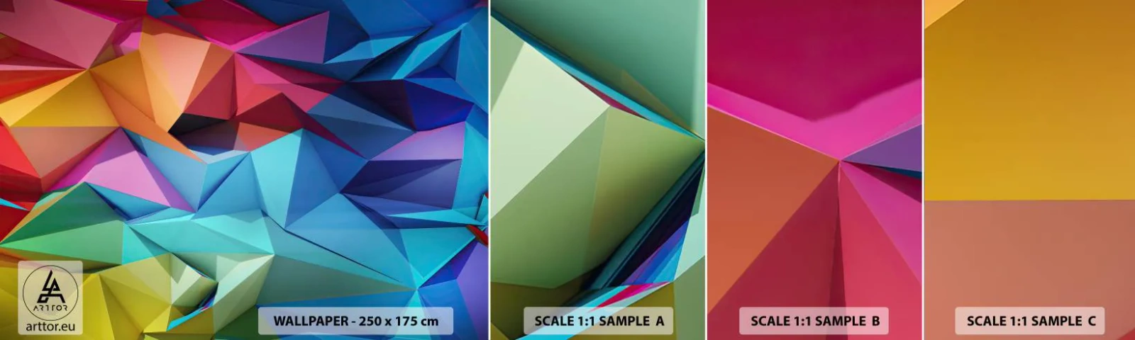 Échantillon De Papier Peint Standard Eco - Origami arc-en-ciel - Abstraction, 3D, Graphique - 100x30 cm