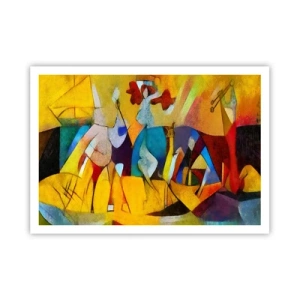 Affiche - Poster - Une abstraction colorée représentant des figures sous une forme géométrique - 100x70cm - Soleil - vie - joie - Décoration murale moderne pour le salon et la chambre ARTTOR