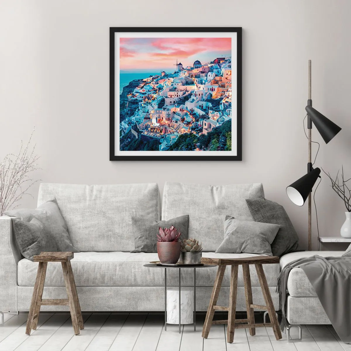 Affiche dans un cadre noir - Poster - Vos grandes vacances en Grèce - 30x30 cm
