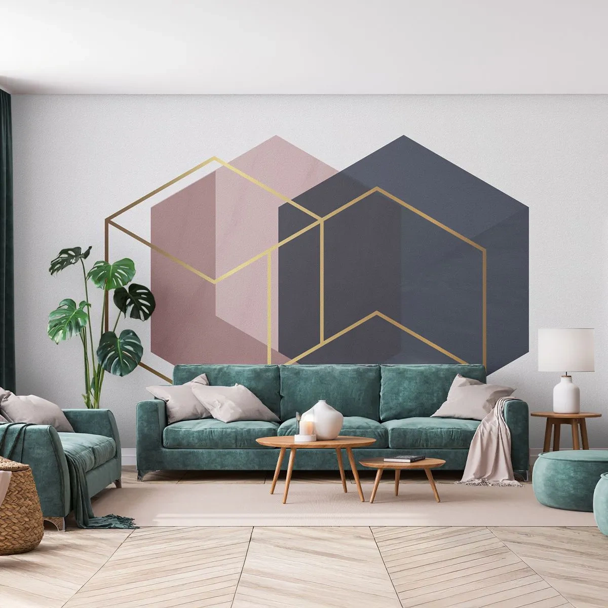 Papier Peint Autocollant Deluxe Sticker - Le pouvoir de la simplicité - Abstraction, Morceau, Hexagone - 250x175 cm