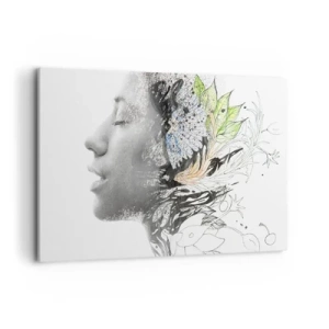 Impression sur toile - Image sur toile - Profil d'une femme dans un collage artistique de nature et de noirceur - 120x80cm - Immergé dans la nature - Décoration murale moderne pour le salon et la chambre ARTTOR