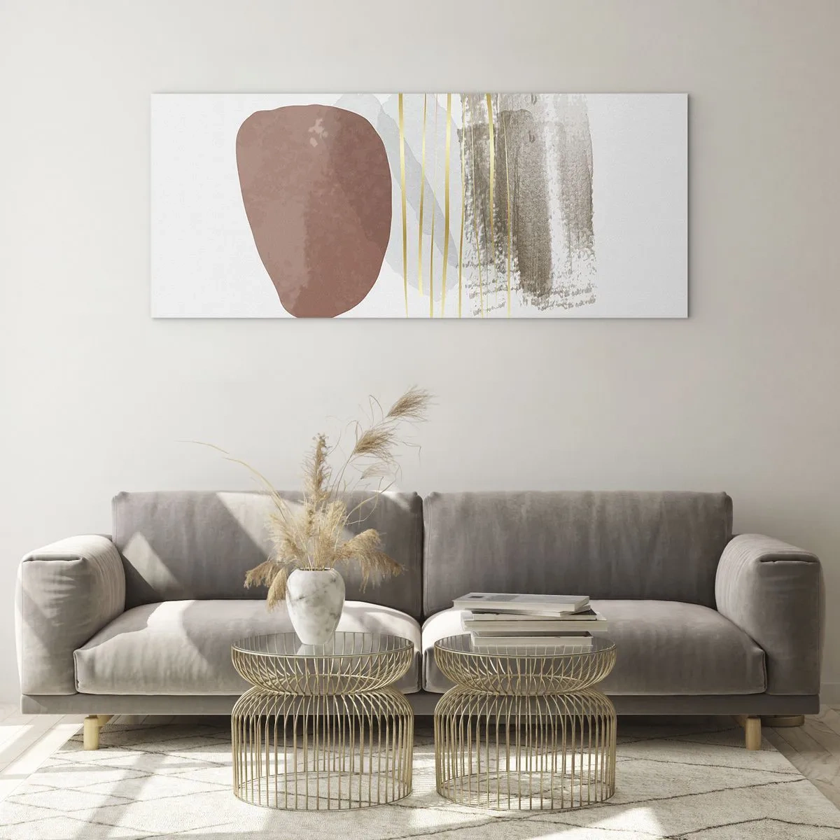 Impression sur verre - Image sur verre - Composition abstraite dans les tons beige et or - 120x50cm - Colonnade abstraite - Décoration murale moderne pour le salon et la chambre ARTTOR