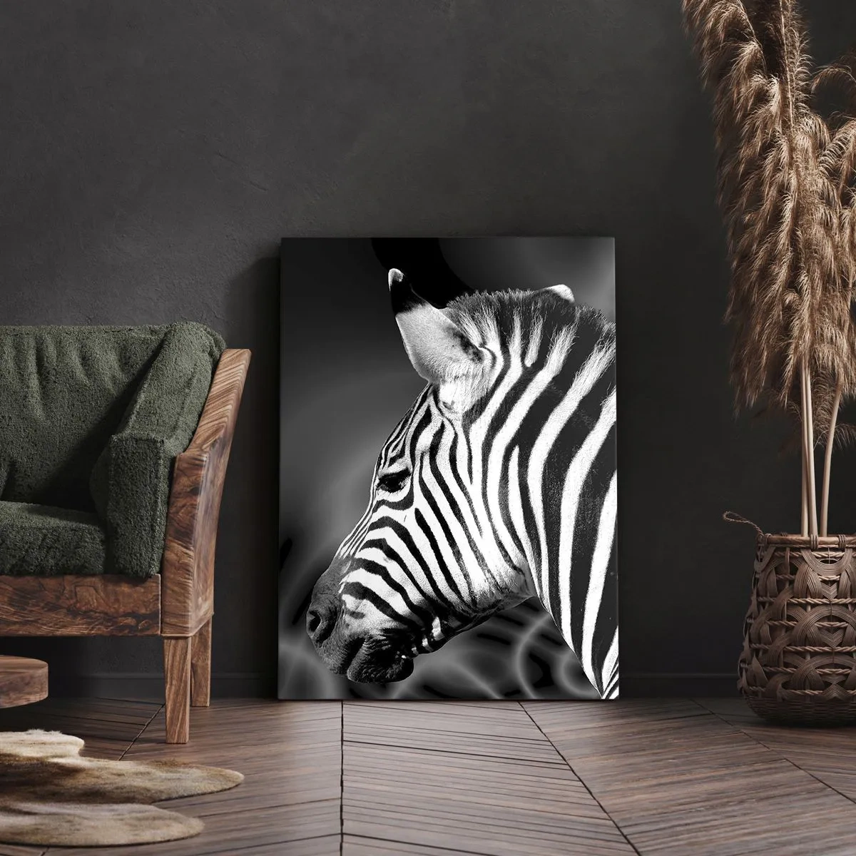 Impression sur toile - Image sur toile - Portrait noir et blanc d'un zèbre sur fond de motifs abstraits. - 50x70cm - Blanc c'est blanc et noir c'est noir - Décoration murale moderne pour le salon et la chambre ARTTOR