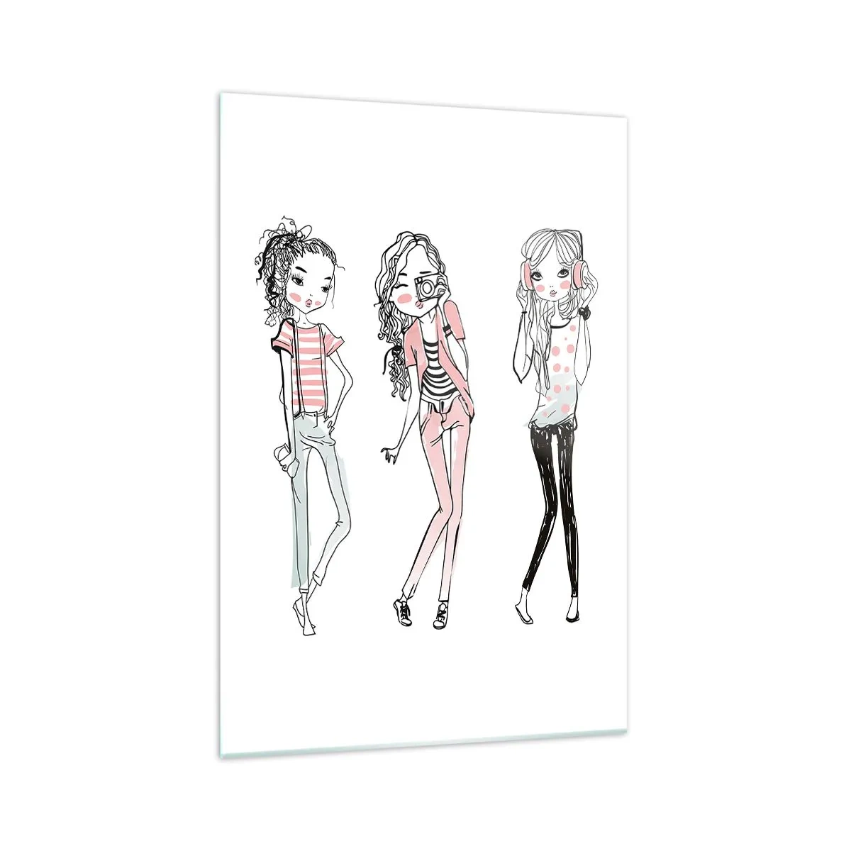 Impression sur verre - Image sur verre - Illustration de filles à la mode aux couleurs pastel - 70x100cm - On va s'amuser - Décoration murale moderne pour le salon et la chambre ARTTOR