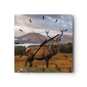 Horloge murale - Pendule murale - Un cerf sur fond de paysage de montagne avec des lacs et des forêts - 30x30cm - Majesté de la nature - Décoration murale moderne pour le salon et la chambre ARTTOR