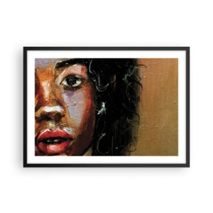 Affiche dans un cadre noir - Poster - Un portrait expressif d'une femme aux couleurs intenses. - 70x50cm - Noir et brillant - Décoration murale moderne pour le salon et la chambre ARTTOR