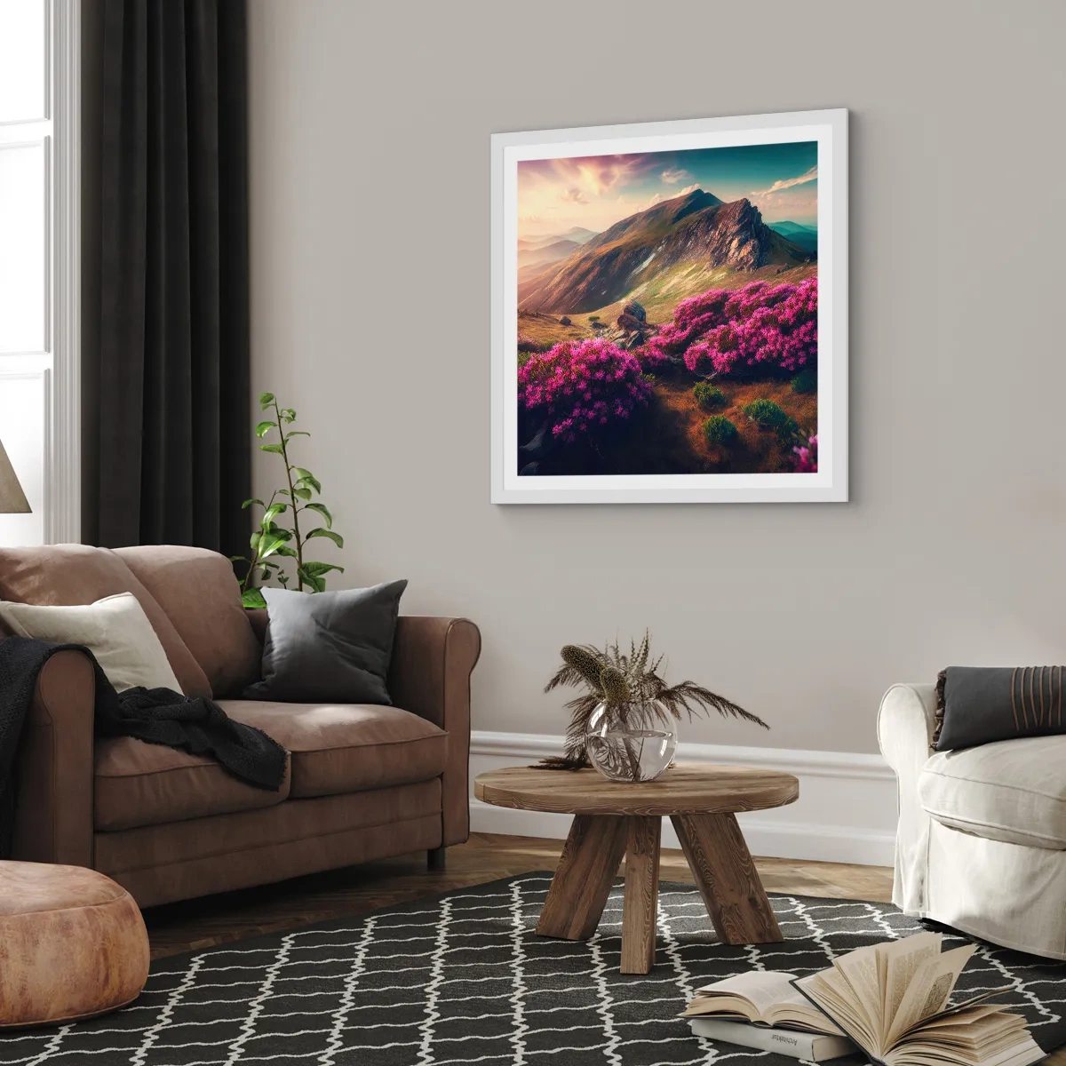 Affiche dans un cadre blanc - Poster - L'été à la montagne - 60x60 cm