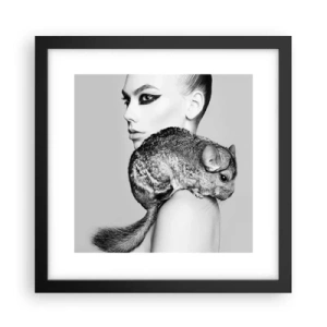 Affiche dans un cadre noir - Poster - Dame au chinchilla - 30x30 cm