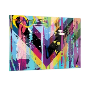 Impression sur verre - Image sur verre - Abstraction colorée avec des formes dynamiques et des couleurs intenses - 120x80cm - De haut en bas - Décoration murale moderne pour le salon et la chambre ARTTOR