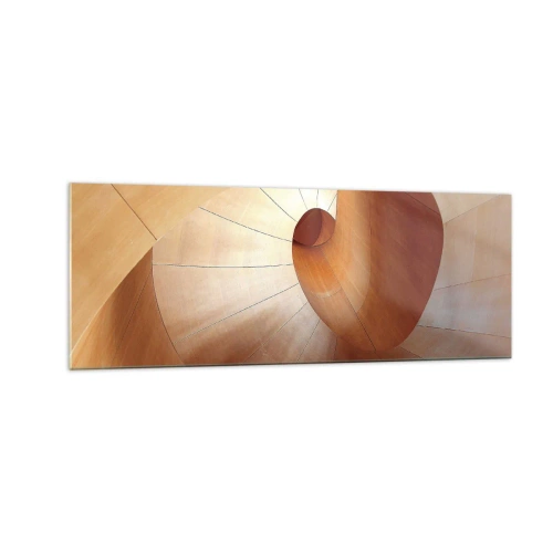 Impression sur verre - Image sur verre - Spirale abstraite dans les tons bois et marron clair - 140x50cm - Serpentin architectural - Décoration murale moderne pour le salon et la chambre ARTTOR