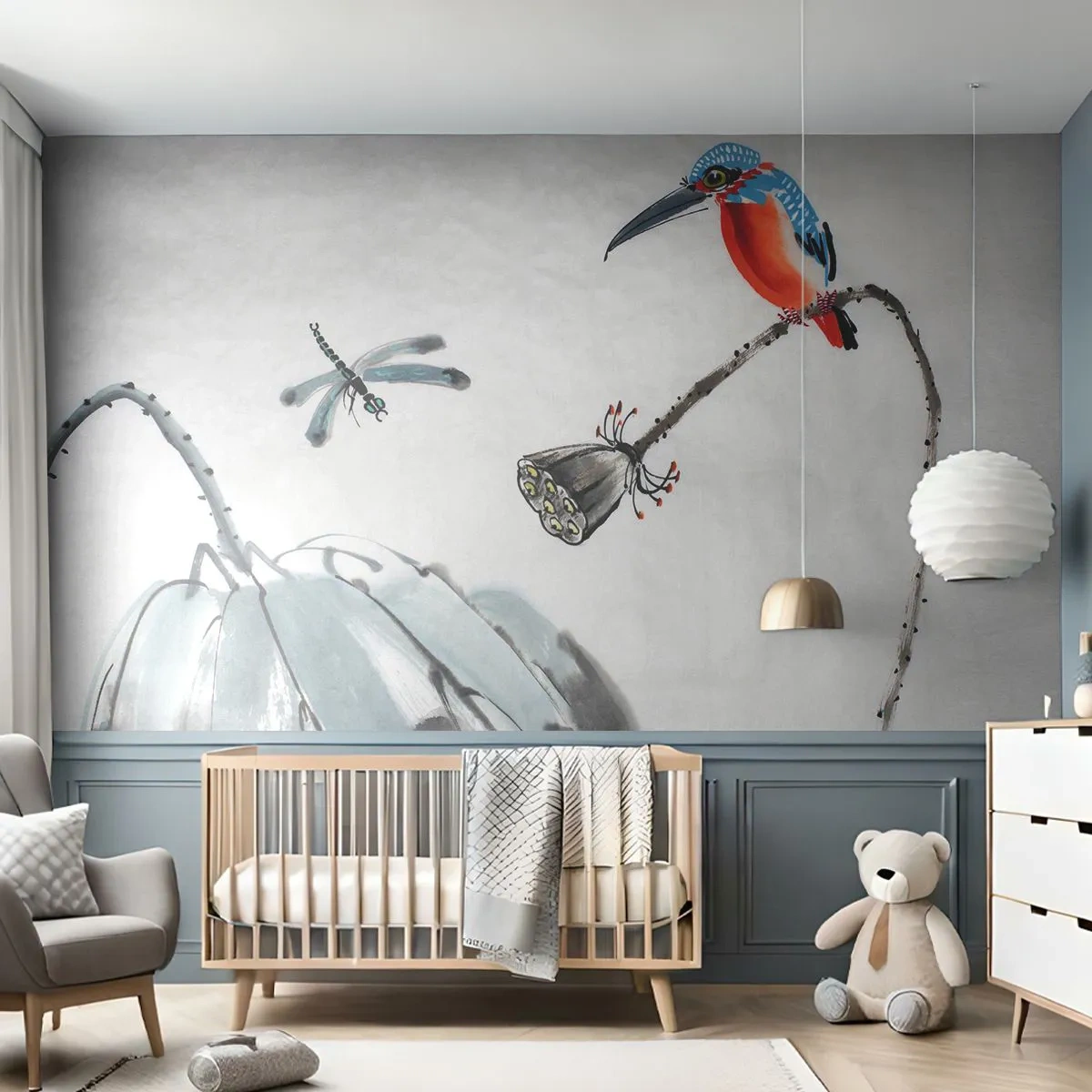 Papier Peint Autocollant Deluxe Sticker - La vie du champ - Abstraction, Oiseau, Fleur - 250x175 cm