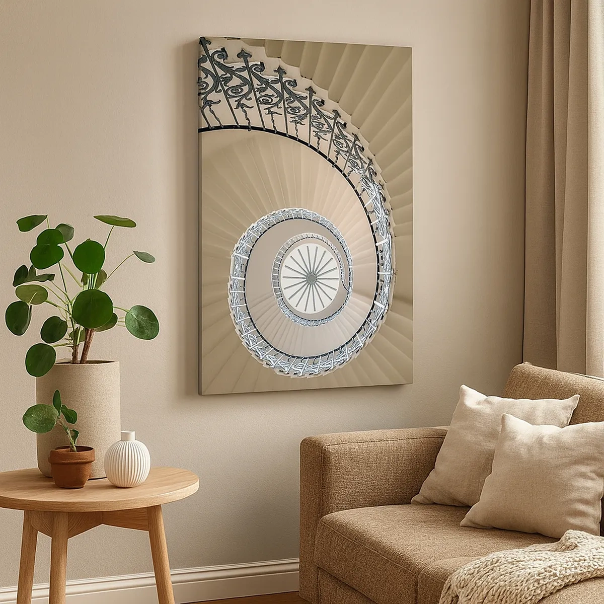 Impression sur toile - Image sur toile - Escalier en colimaçon dans une approche géométrique élégante - 50x70cm - À l'intérieur de la coquille - Décoration murale moderne pour le salon et la chambre ARTTOR