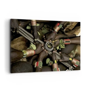 Impression sur toile - Image sur toile - Bracelets de main traditionnels dans un groupe de mains - 120x80cm - Nous sommes ensemble - Décoration murale moderne pour le salon et la chambre ARTTOR