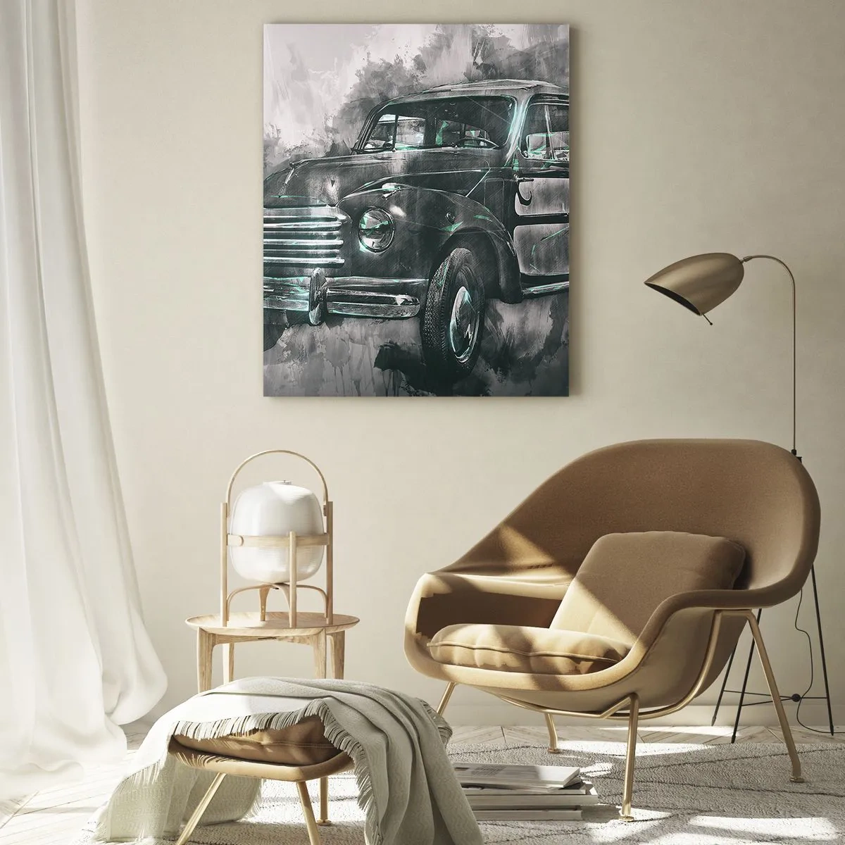 Impression sur verre - Image sur verre - Une voiture rétro classique avec un décor artistique - 70x100cm - Ancêtre respecté - Décoration murale moderne pour le salon et la chambre ARTTOR