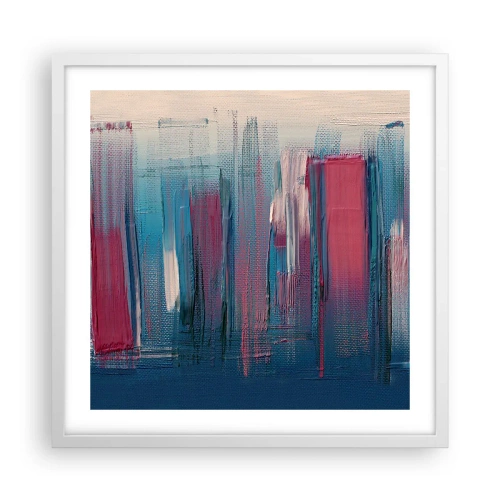 Affiche dans un cadre blanc - Poster - Composition verticale en bleu et rouge - 50x50 cm