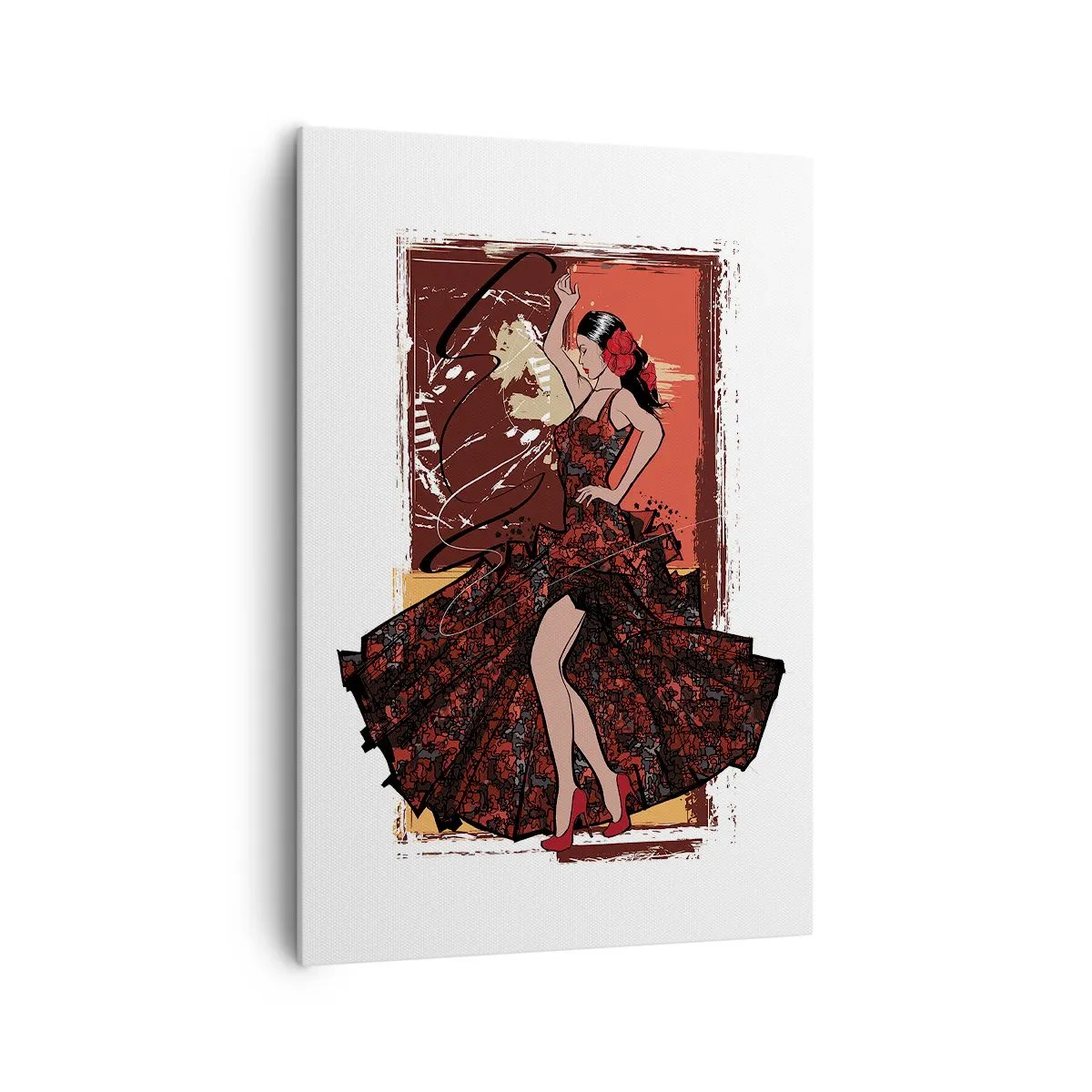 Impression sur toile - Image sur toile - Une danseuse en robe rouge et noire sur fond artistique - 70x100cm - Au rythme du cœur - Décoration murale moderne pour le salon et la chambre ARTTOR