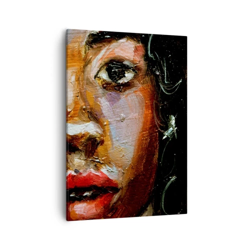 Impression sur toile - Image sur toile - Un portrait expressif d'une femme aux couleurs intenses. - 50x70cm - Noir et brillant - Décoration murale moderne pour le salon et la chambre ARTTOR