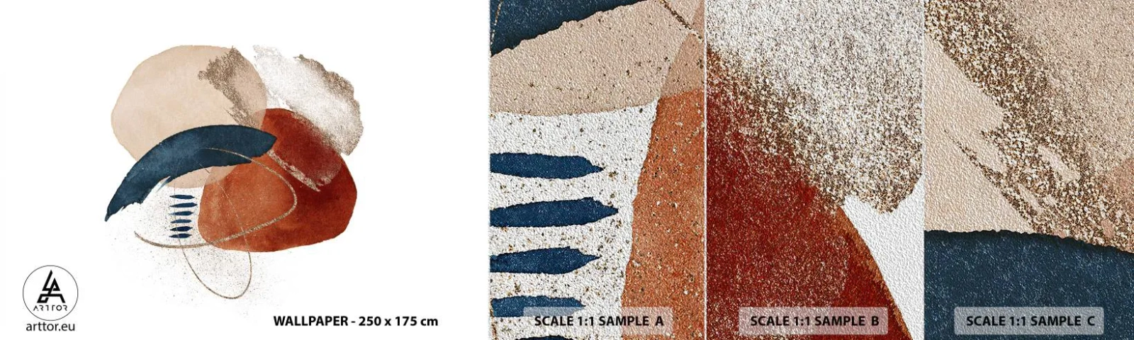 Échantillon de Papier Peint Premium Sand - Composition ovale - Abstraction, Morceau, Modèle moderne - 100x30 cm