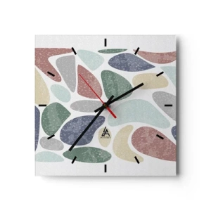 Horloge murale - Pendule murale - Formes organiques colorées sur fond blanc - 30x30cm - Une mosaïque de couleurs poudrées - Décoration murale moderne pour le salon et la chambre ARTTOR