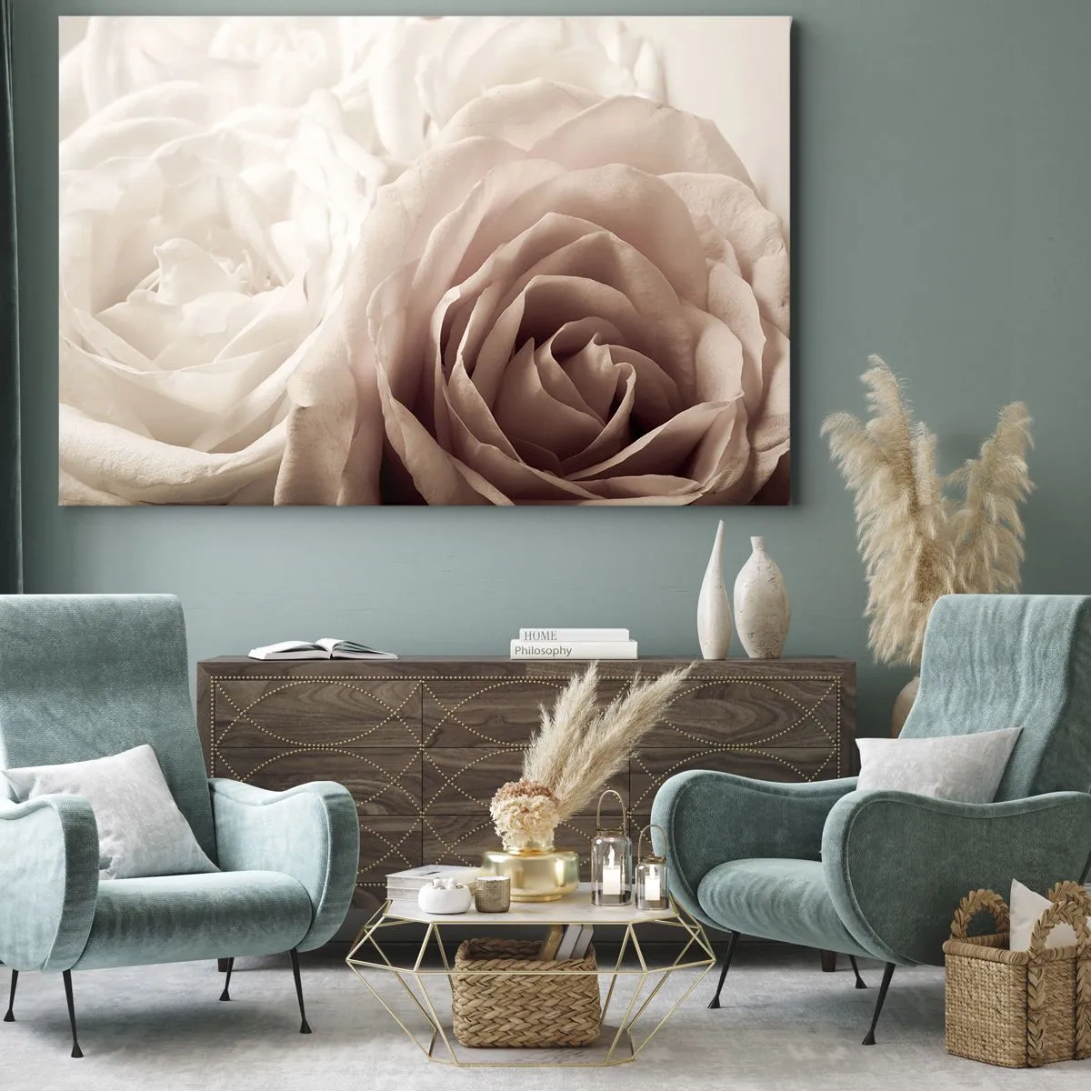 Impression sur toile - Image sur toile - Roses délicates dans des tons pastel de beige - 70x50cm - Au coeur d'ue la rose - Décoration murale moderne pour le salon et la chambre ARTTOR