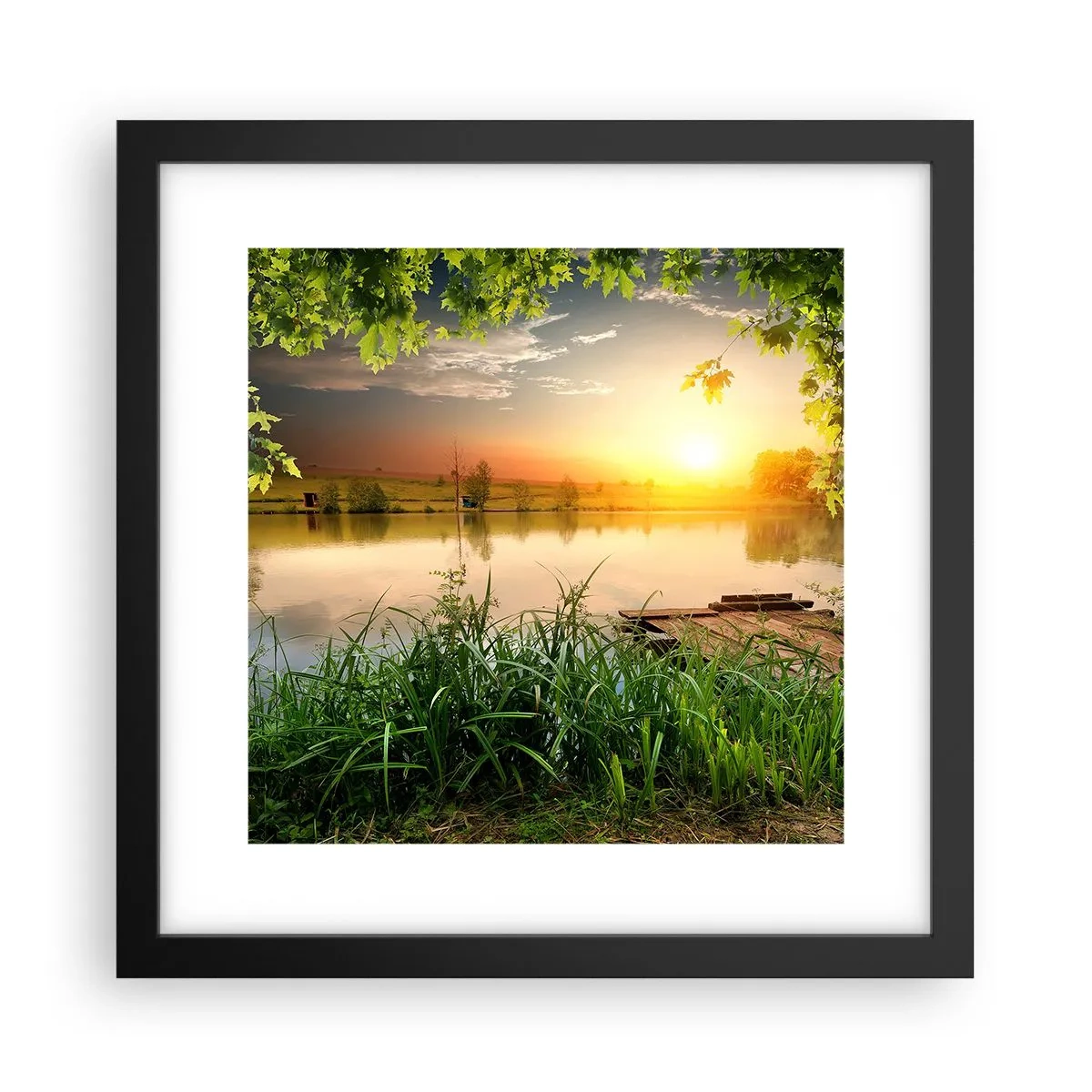 Affiche dans un cadre noir - Poster - Paysage dans un cadre verdoyant - 30x30 cm