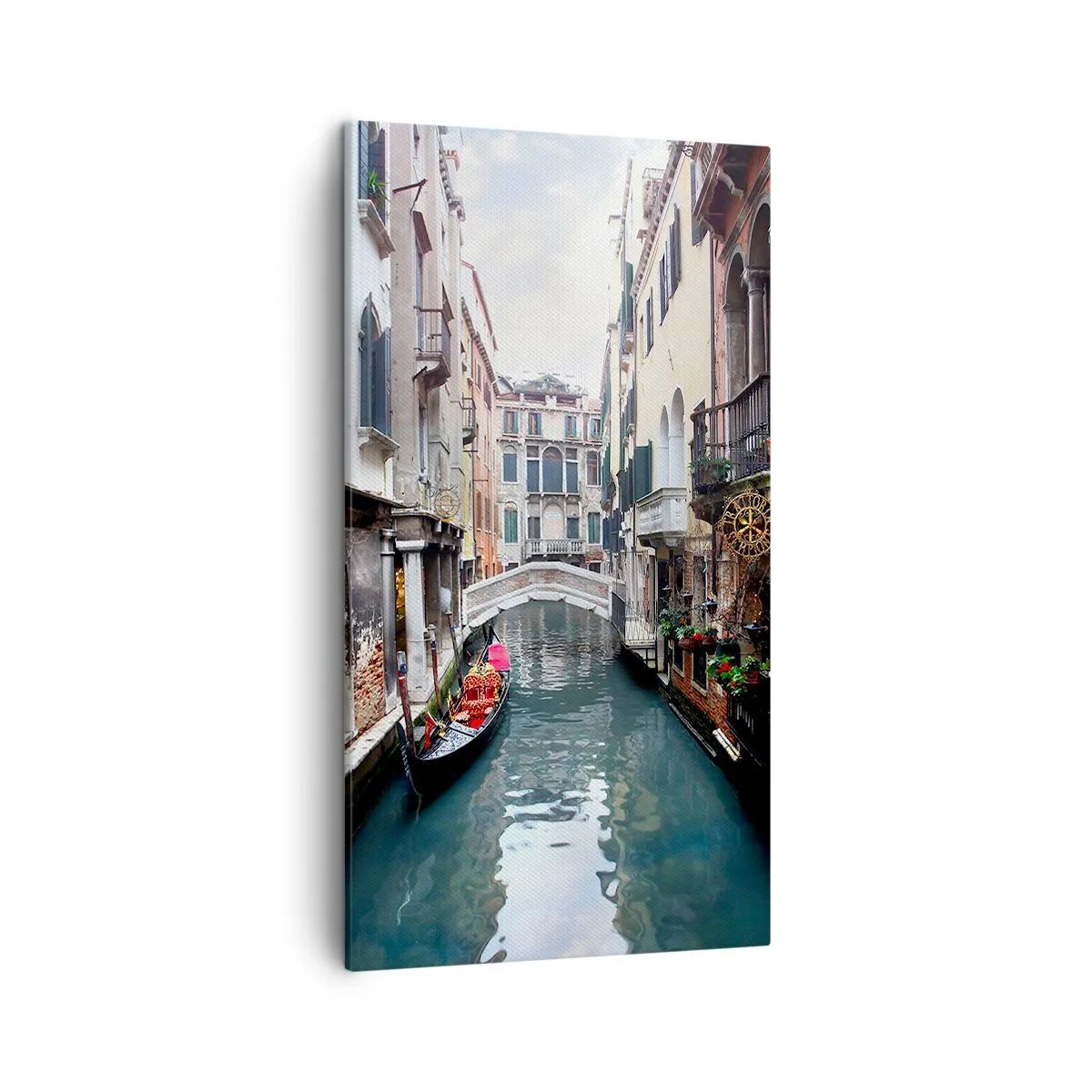 Impression sur toile - Image sur toile - Paysage vénitien avec une gondole et un pont - 45x80 cm