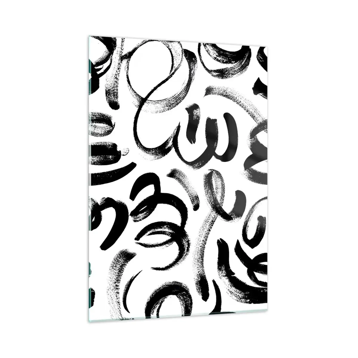 Impression sur verre - Image sur verre - Coups de pinceau abstraits en noir et blanc - 50x70cm - Noir sur blanc - Décoration murale moderne pour le salon et la chambre ARTTOR