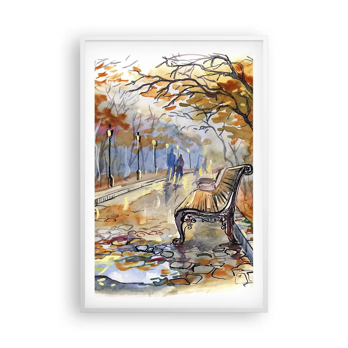 Affiche dans un cadre blanc - Poster - Errer ensemble à l'automne - 61x91 cm