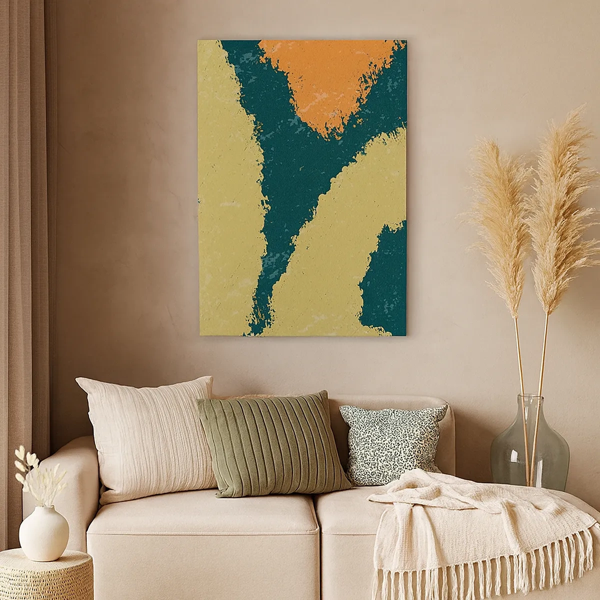 Impression sur toile - Image sur toile - Taches abstraites aux couleurs terreuses et vertes - 50x70cm - Abstraction – mouvement lent - Décoration murale moderne pour le salon et la chambre ARTTOR