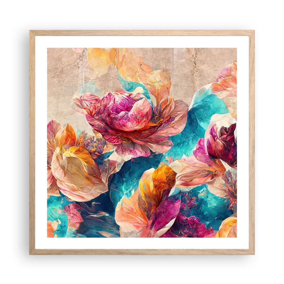Affiche dans un chêne clair - Poster - Splendeur colorée du bouquet - 60x60 cm
