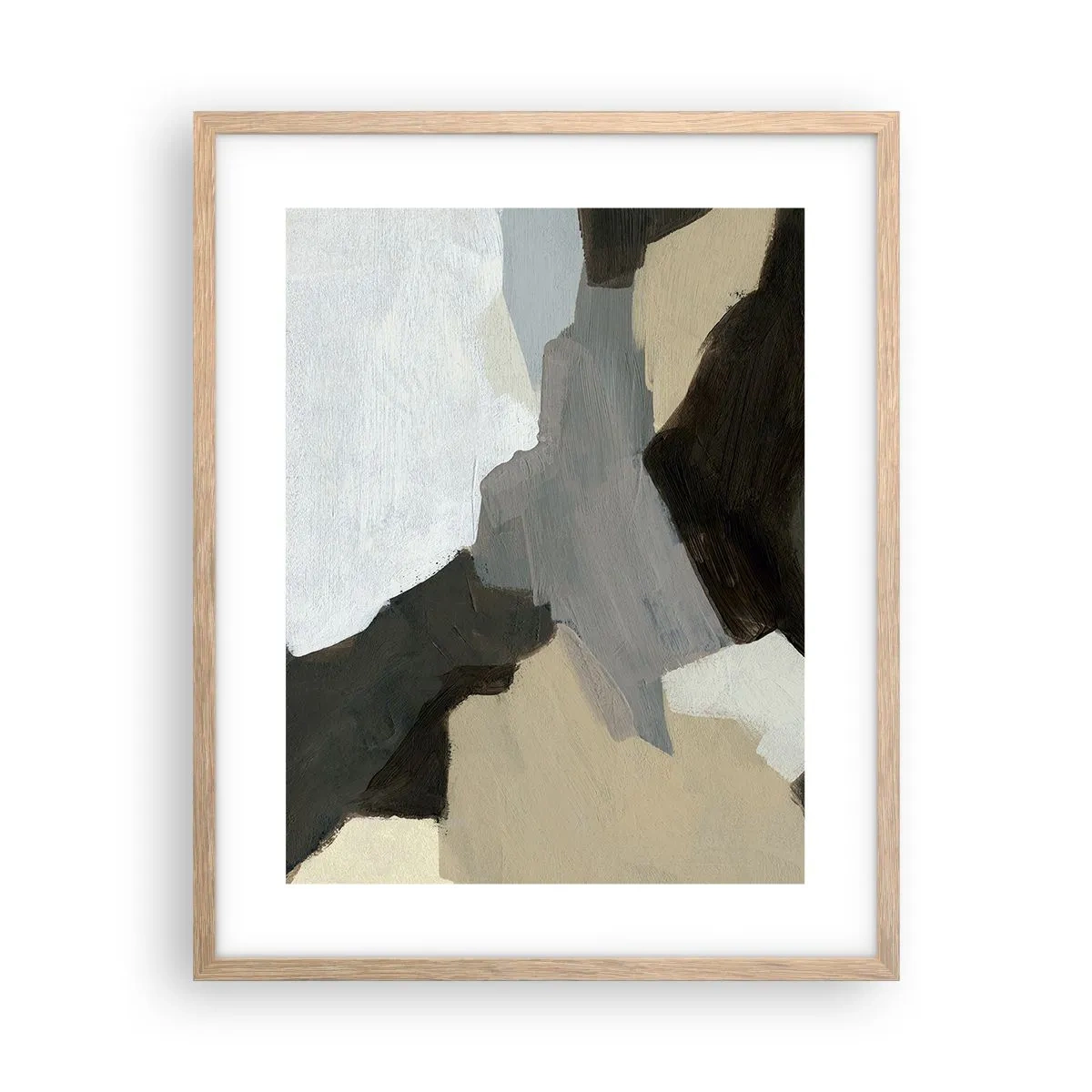 Affiche dans un chêne clair - Poster - Abstraction : le carrefour du gris - 40x50 cm