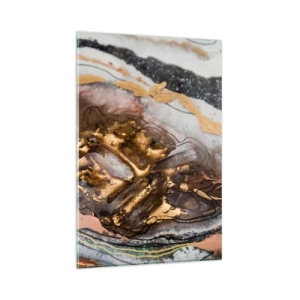 Impression sur verre - Image sur verre - Composition abstraite avec des éléments d'or et de cristaux - 80x120cm - Élément de la terre - Décoration murale moderne pour le salon et la chambre ARTTOR