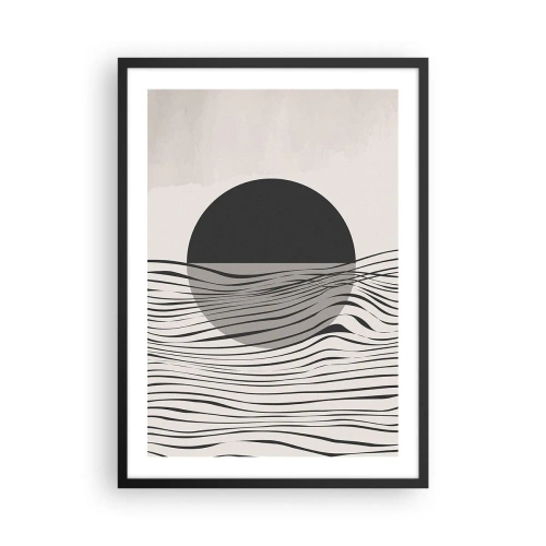 Affiche dans un cadre noir - Poster - Coucher de soleil abstrait avec des lignes de vagues - 50x70cm - Demi composition - Décoration murale moderne pour le salon et la chambre ARTTOR