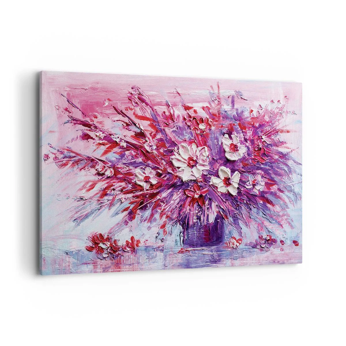 Impression sur toile - Image sur toile - Un bouquet de fleurs colorées dans des tons de rose et de violet - 100x70cm - Innocence et passion - Décoration murale moderne pour le salon et la chambre ARTTOR