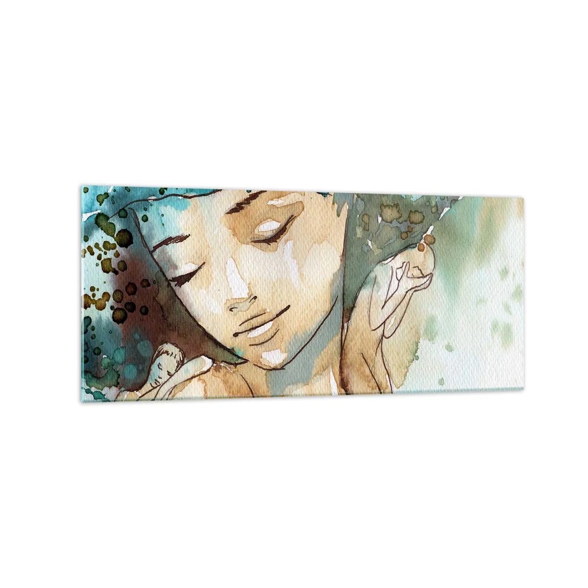 Impression sur verre - Image sur verre - Portrait d'une femme aux couleurs délicates de l'aquarelle - 120x50cm - Lady in blue - Décoration murale moderne pour le salon et la chambre ARTTOR