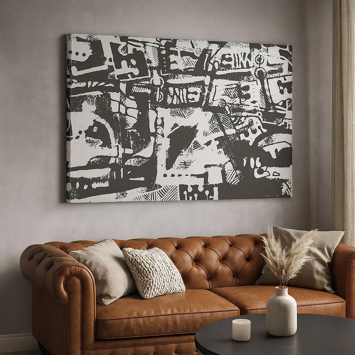 Impression sur toile - Image sur toile - Motif rétro monochrome abstrait - 70x50cm - Ordre ou chaos? - Décoration murale moderne pour le salon et la chambre ARTTOR