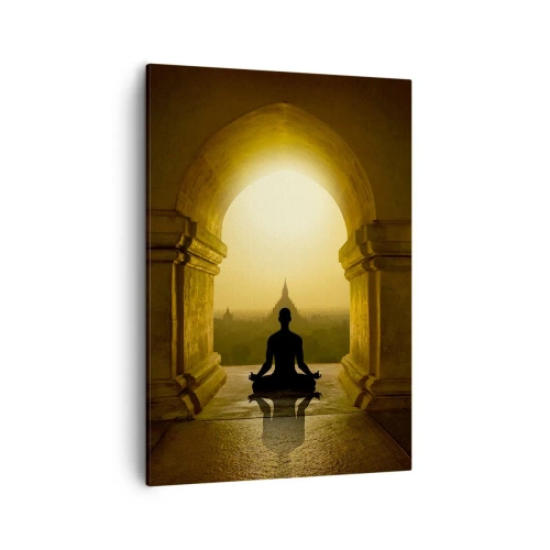 Impression sur toile - Image sur toile - Silhouette d'une personne méditant à la lumière du soleil couchant - 50x70cm - Pleine harmonie - Décoration murale moderne pour le salon et la chambre ARTTOR