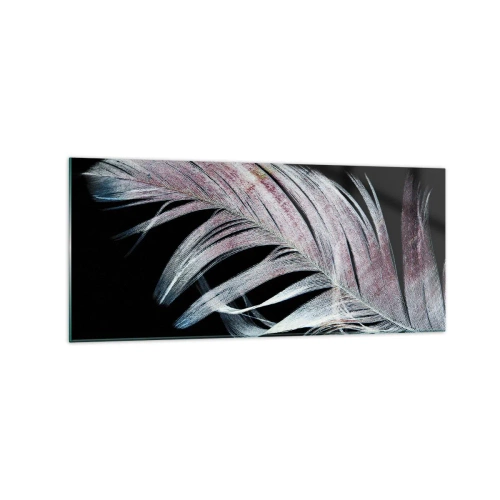 Impression sur verre - Image sur verre - Une plume délicate sur fond noir dans une démarche artistique - 120x50cm - Pensez au toucher - Décoration murale moderne pour le salon et la chambre ARTTOR