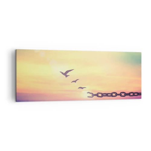 Impression sur toile - Image sur toile - Symbole de liberté avec des oiseaux et une chaîne brisée - 140x50cm - La victoire de la liberté - Décoration murale moderne pour le salon et la chambre ARTTOR