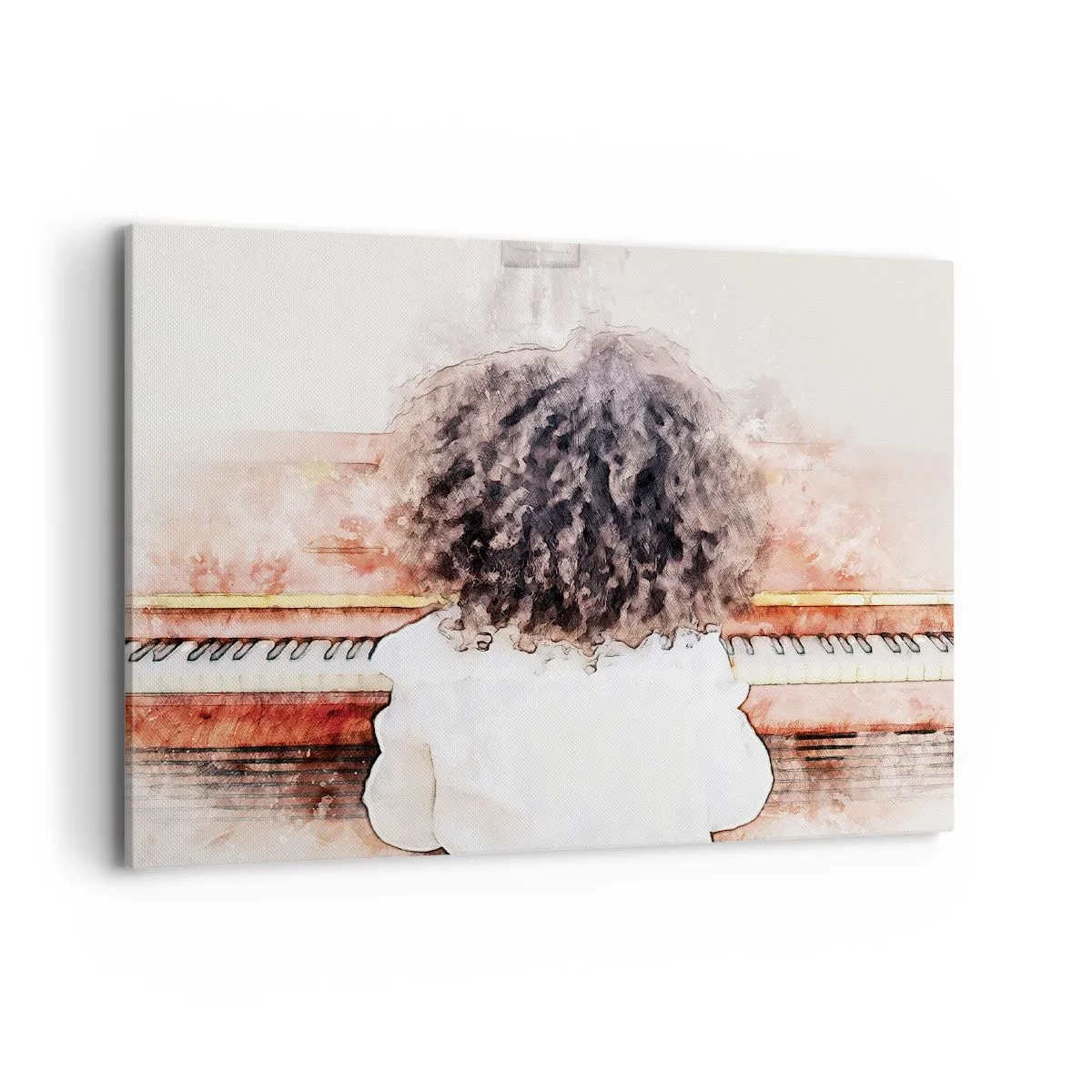 Impression sur toile - Image sur toile - Une fille aux cheveux touffus au piano - 100x70cm - Dans un nouveau monde - Décoration murale moderne pour le salon et la chambre ARTTOR